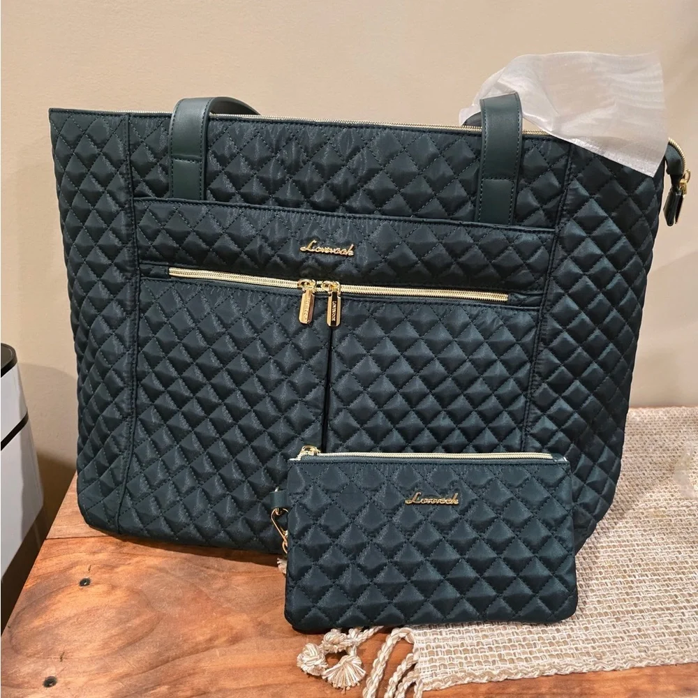 SOLD LOVEVOOK Green Quilted Tote Bag With Wristlet - Picture 9 of 10